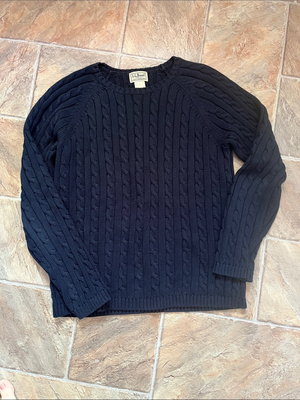 L.L. Bean Women's Navy Cable Knit Crewneck Sweater